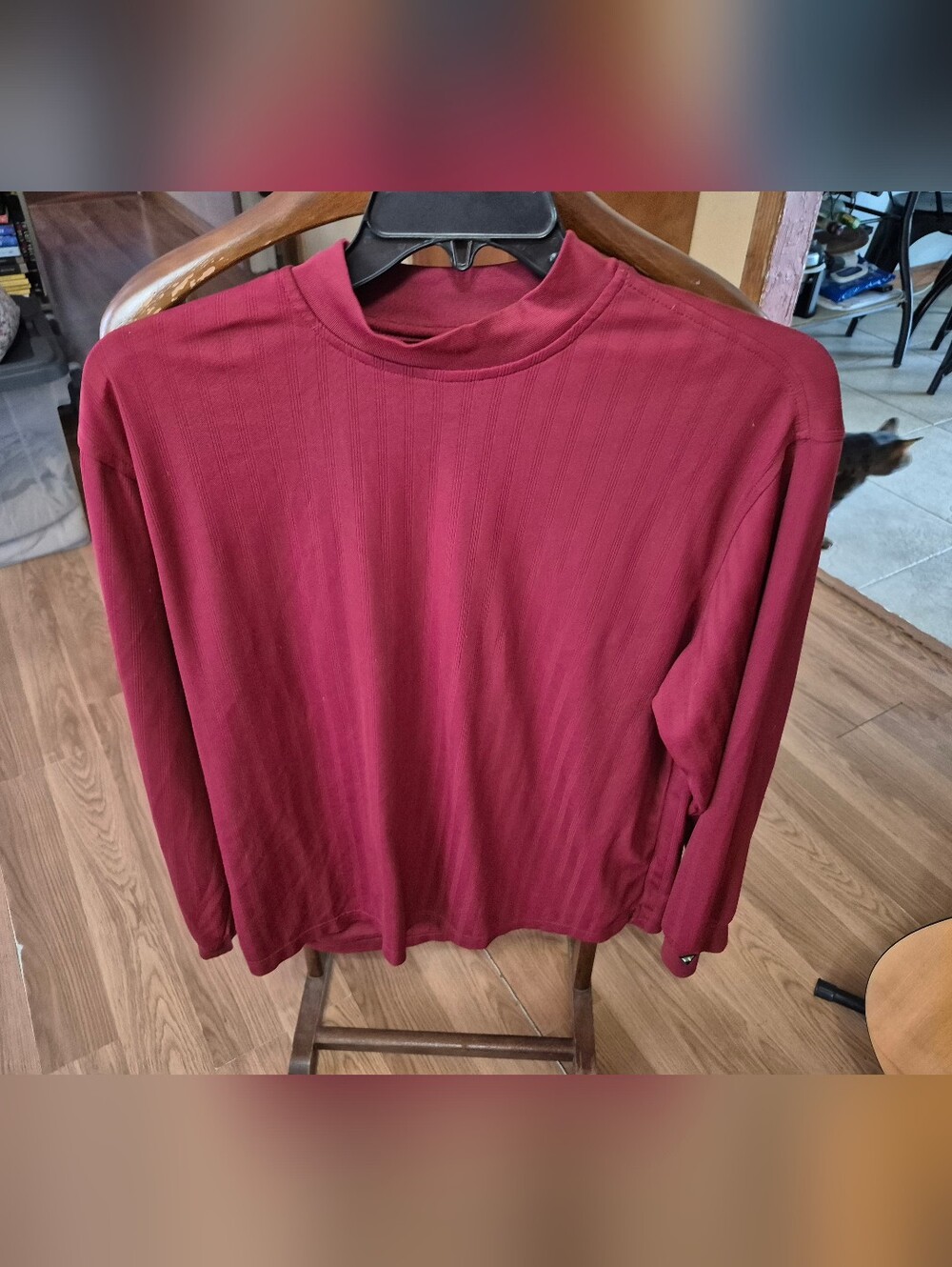 Wedge Ribbed Mock Neck Top - Burgundy
